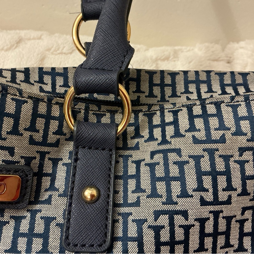 Tommy Hilfiger Navy and Gold Monogram Tote - Picture 3 of 9